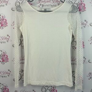 BEDO White Long Sleeve Top polka dot Mesh Detail sleeves shirt comfy white